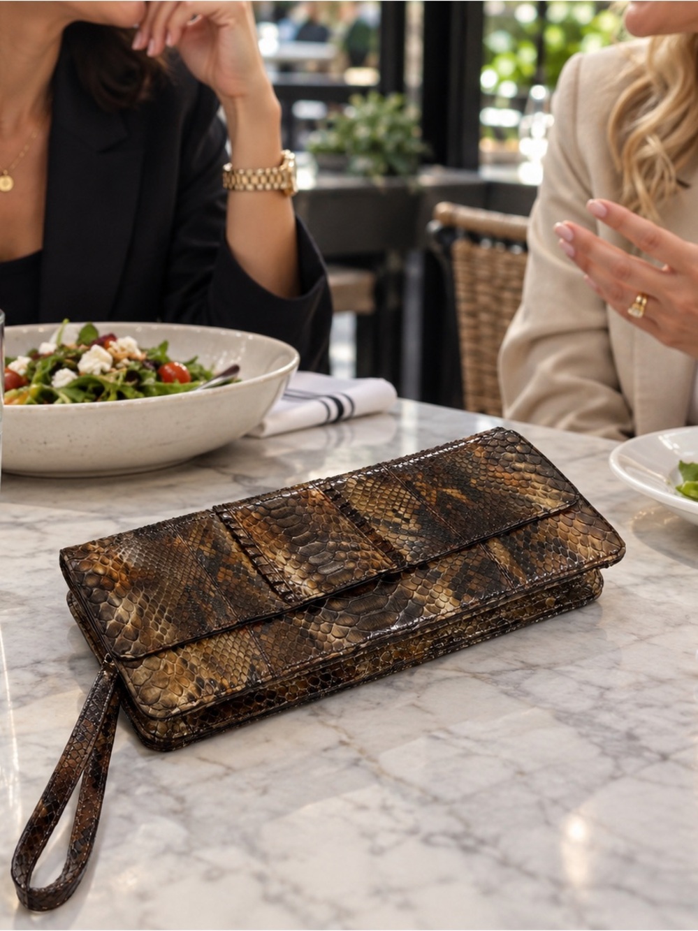 Vintage Genuine Python Leather Wristlet Clutch in Brown